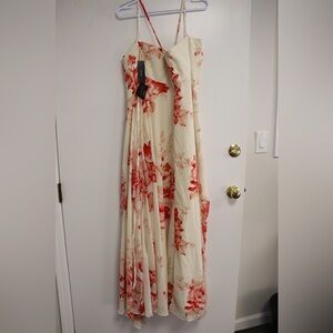 Blush Pink Floral Print Satin Maxi Dress